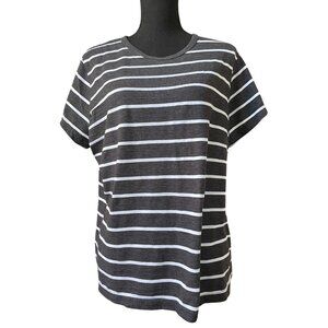 charcoal and gray striped ladies short sleeve casual top round neck XXL